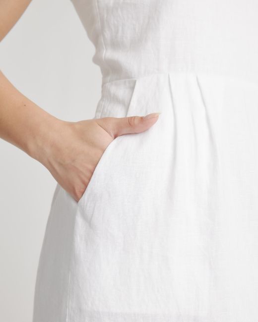 Quince White 100% European Linen Scoop Neck Midi Dress