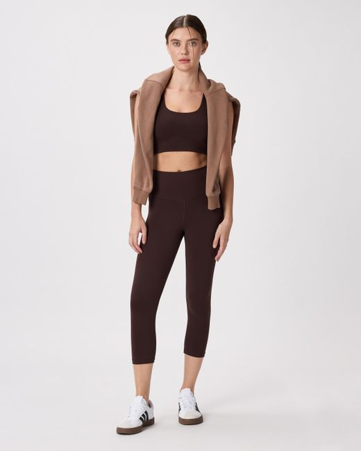 Quince Brown Ultra-Form High-Rise Capri, Nylon/Spandex