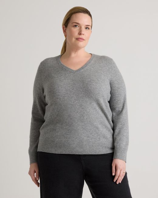 Quince Gray Mongolian Cashmere V-Neck Sweater