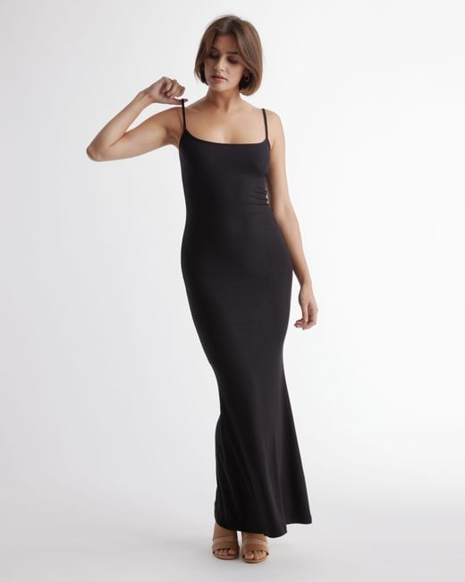 Quince Black Tencel Rib Knit Maxi Slip Dress, Cotton/Modal
