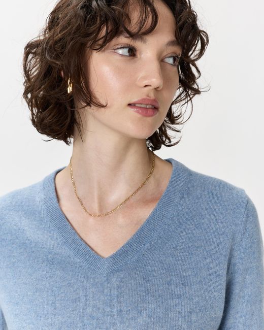 Quince Blue Mongolian Cashmere V-Neck Sweater