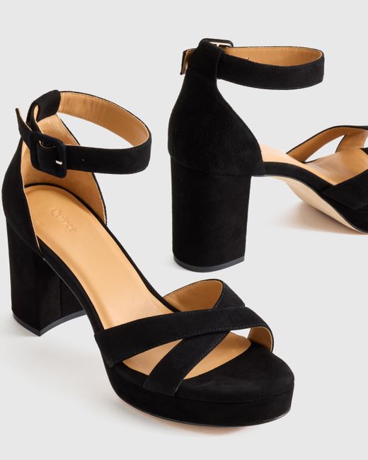 Quince Black Italian Leather Crisscross Platform Sandal