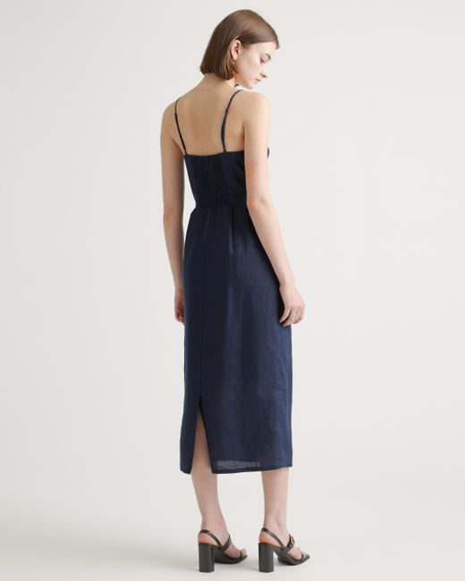 Quince Blue 100% European Linen Scoop Neck Midi Dress