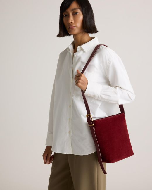 Quince Red Italian Suede Bucket Crossbody, Suede Leather
