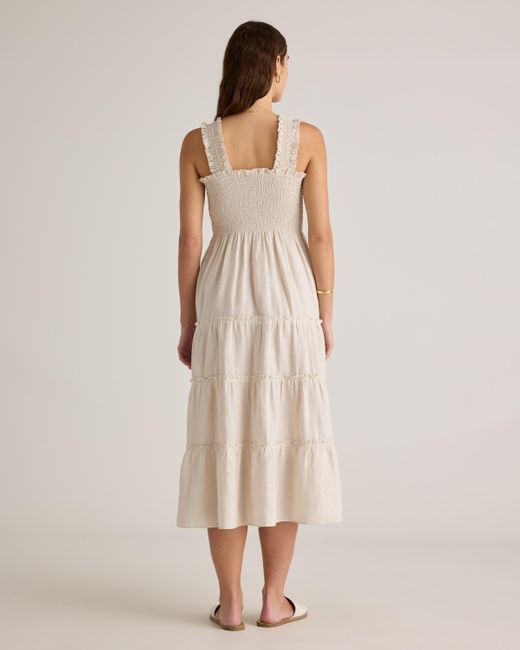 Quince Natural 100% European Linen Smocked Midi Dress
