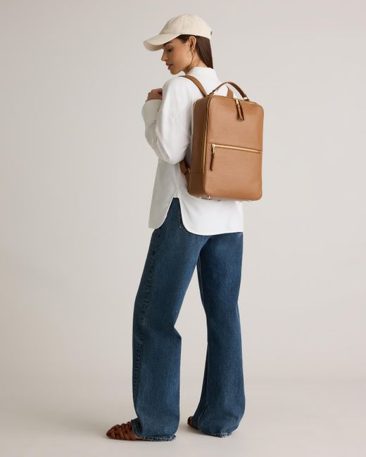 Quince Brown Italian Leather Laptop Backpack