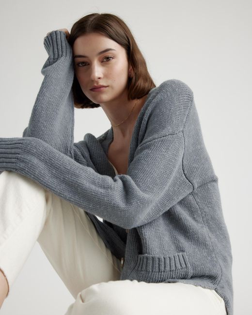 Quince Cotton Linen Relaxed Cardigan Sweater in Gray Lyst