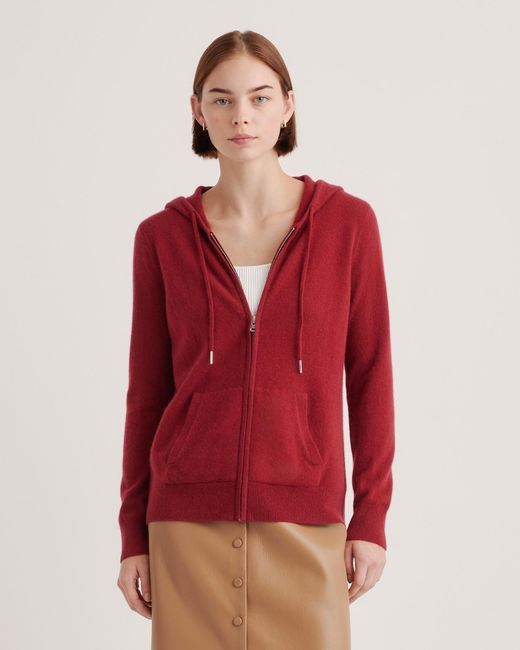 Quince Red Mongolian Cashmere Full-Zip Hoodie Jacket
