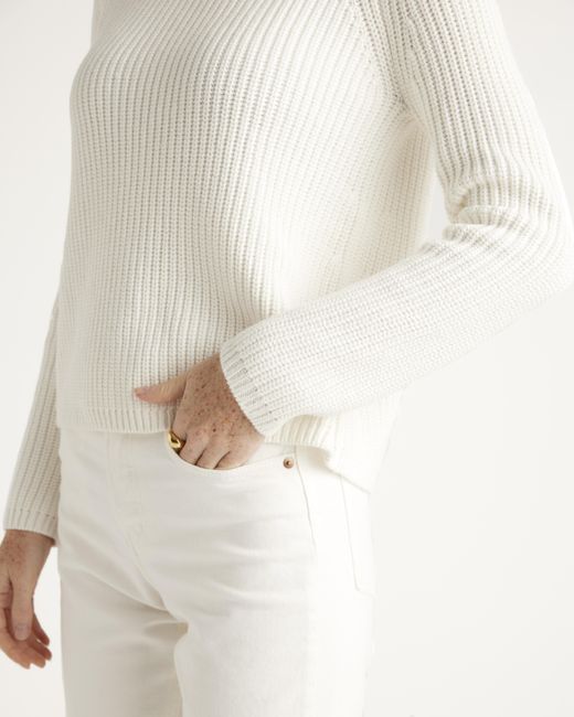 Quince White Fisherman Crew Sweater, Organic Cotton