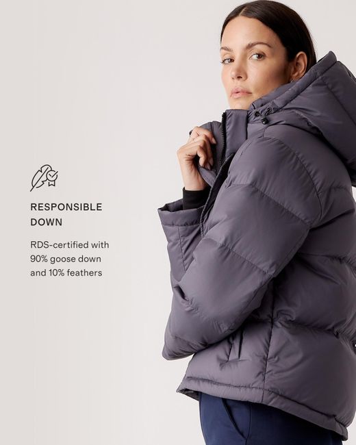 Quince Blue Responsible Down Cropped Puffer Jacket, Recycled Polyester