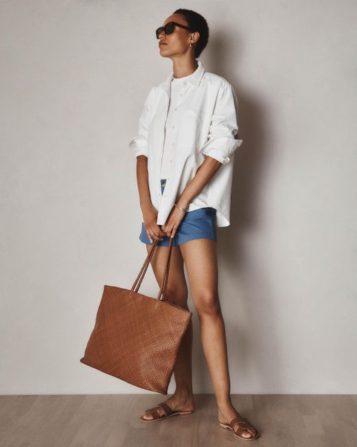 Quince Brown Italian Leather Handwoven Tote