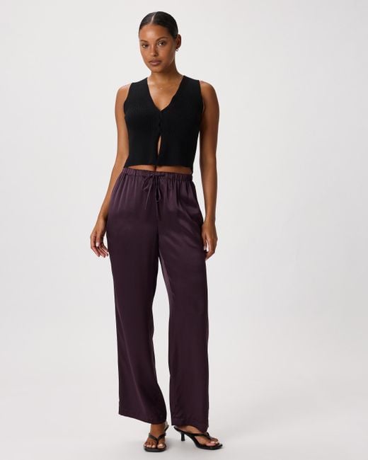 Quince Purple Drawstring Wide Leg Pants, Silk