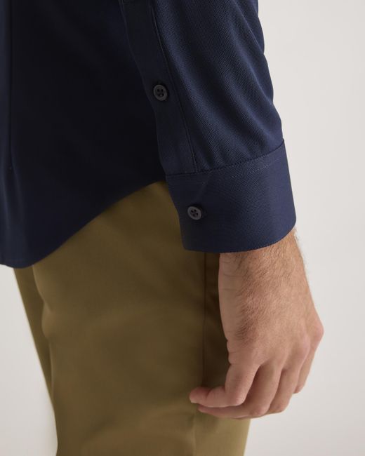 Quince Blue Commuter Stretch Pique Long Sleeve Button Down, 100% Polyester for men