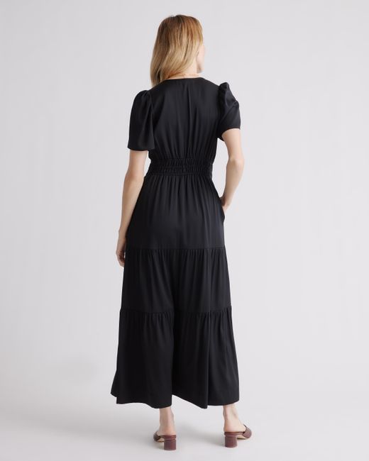 Quince Black Washable Stretch Silk Tiered Maxi Dress