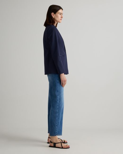 Quince Blue Scuba Single-Breasted Convertible Blazer, Nylon