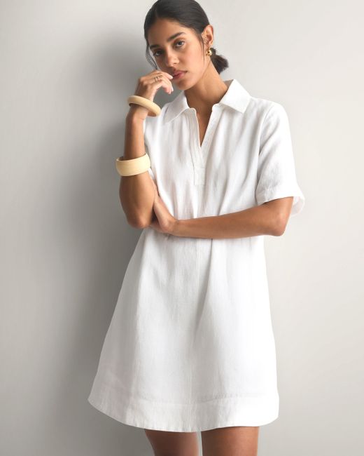 Quince 100% European Linen Popover Mini Dress in White | Lyst