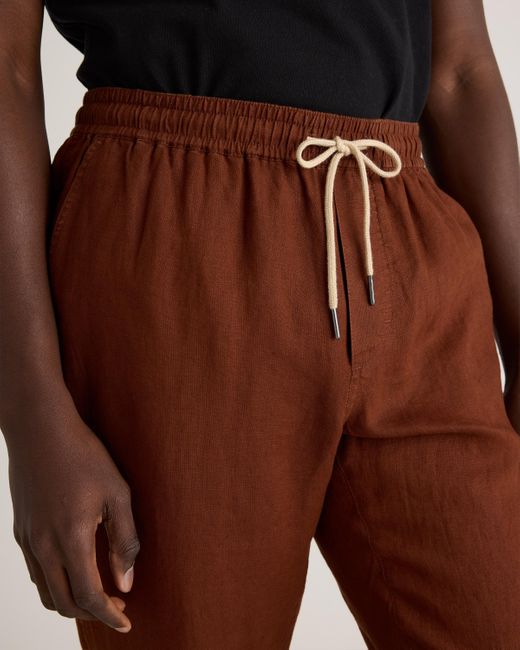 Quince Brown 100% European Linen Drawstring Beach Pants for men