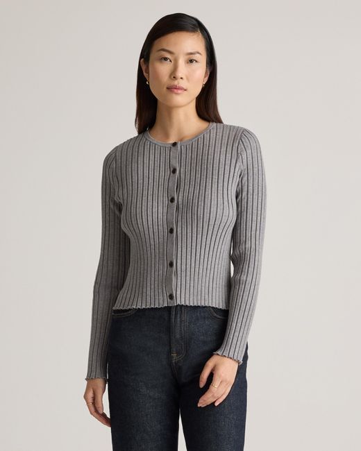 Quince Gray Eco-Knit Cropped Rib Cardigan