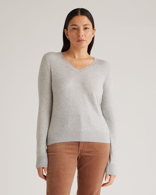 Quince Gray Mongolian Cashmere V-Neck Sweater