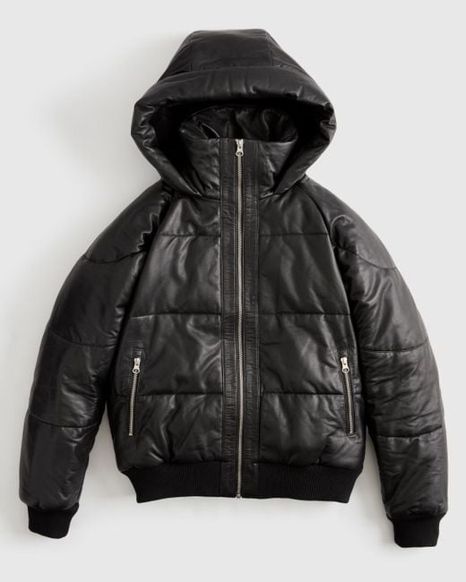 Quince Black Puffer Jacket, Leather