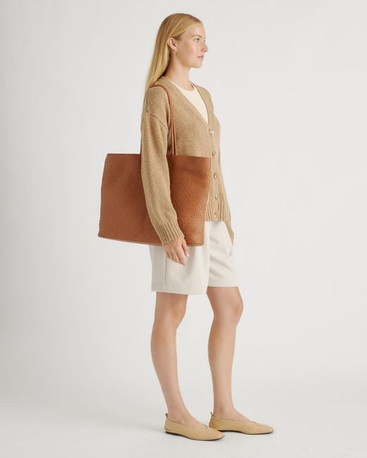 Quince Brown Italian Leather Handwoven Tote