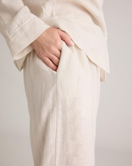 Quince Natural 100% European Linen Long Sleeve Pajama Set With Piping