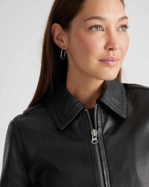 Quince 100% Washed Leather Bomber Jacket in Black | Lyst