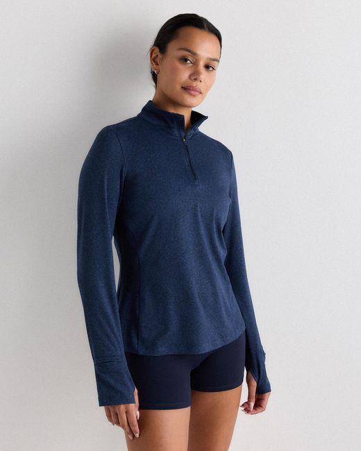 Quince Blue Flowknit Quarter-Zip Pullover, Recycled Polyester