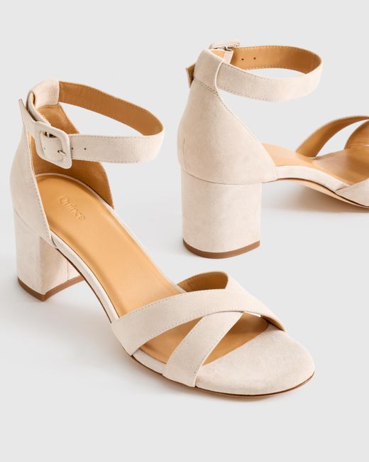 Quince Metallic Italian Leather Crisscross Block Heel Sandal