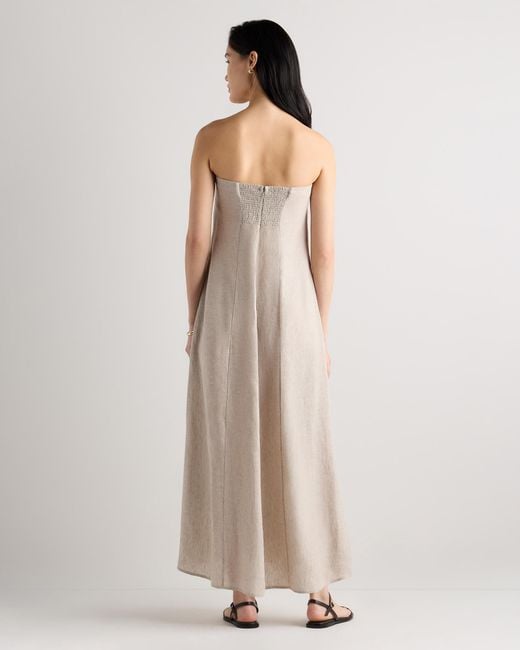 quince strapless linen dress Women's 100% European Linen Strapless Maxi Dress in Blue Pinstripe, Size Small by Quince