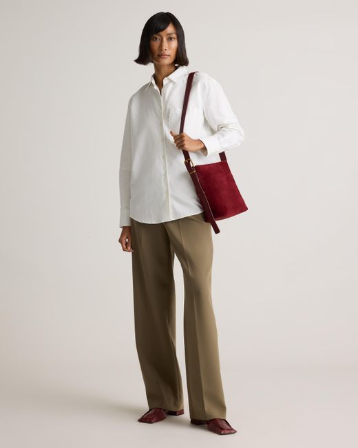 Quince Red Italian Suede Bucket Crossbody, Suede Leather