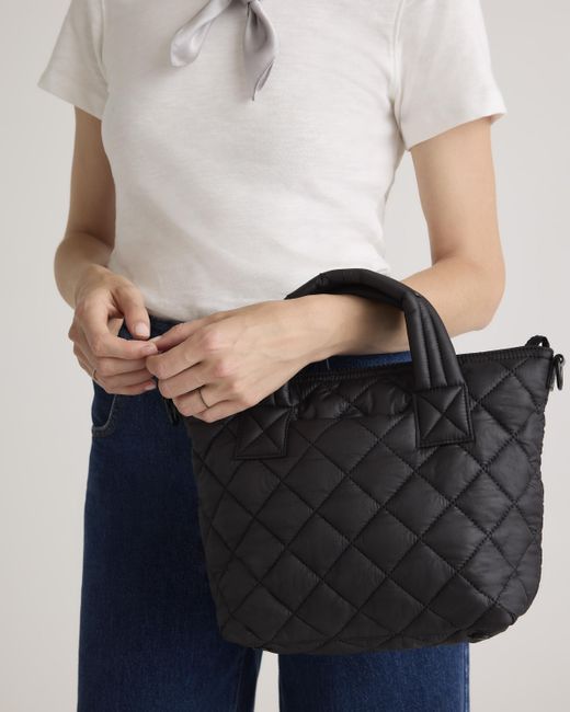 Quince Black Transit Quilted Small Crossbody Tote, Recycled Polyester