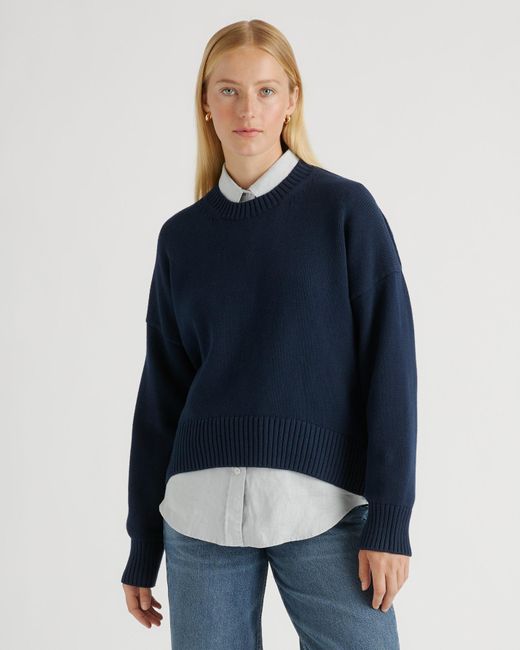 Quince Blue Boyfriend Crew Sweater, Organic Cotton