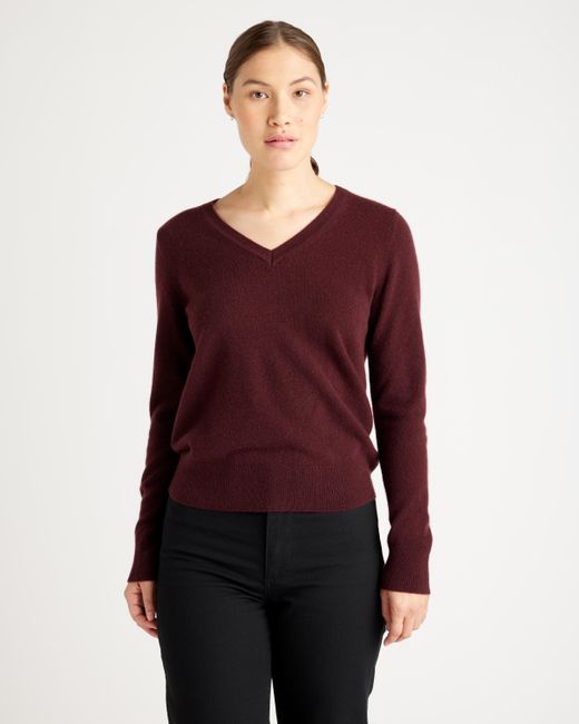 Quince Red Mongolian Cashmere V-Neck Sweater