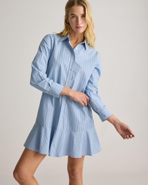 Quince Poplin Drop Waist Shirt Dress, Organic Cotton in Blue