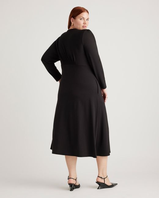 Quince Black Tencel Jersey V-Neck Long Sleeve Midi Dress