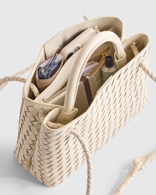 Quince Natural Italian Leather Handwoven Mini Satchel