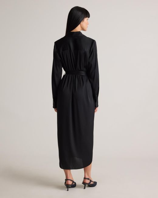 quince silk shirt dress Quince Women's Washable Stretch Silk Maxi Shirt Dress, Black, Size XL