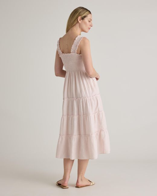 Quince Pink 100% European Linen Smocked Midi Dress