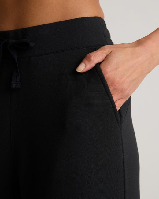 Quince Black Supersoft Fleece Wide Leg Pant, Lenzing Modal