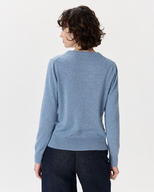 Quince Blue Mongolian Cashmere V-Neck Sweater