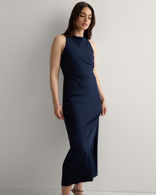 Quince Women's Blue Washable Stretch Silk High Neck Midi Dress, Mulberry  Silk - www.ice4pros.com.br