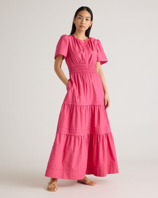 Quince Pink Tiered Maxi Dress, Cotton
