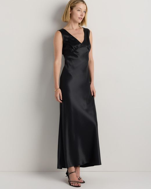 Quince Black V-Neck Maxi Dress, Silk