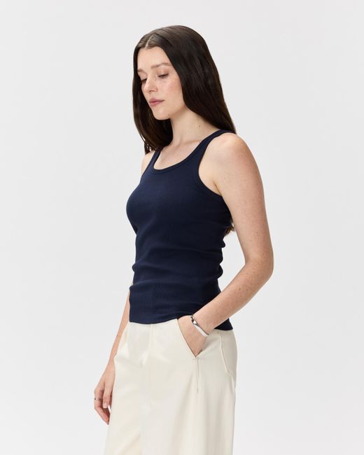 Quince Blue Micro-Rib Scoop Neck Tank Top, Organic Cotton