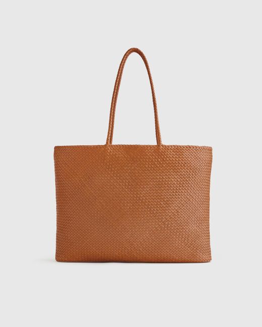 Quince Brown Italian Leather Handwoven Tote