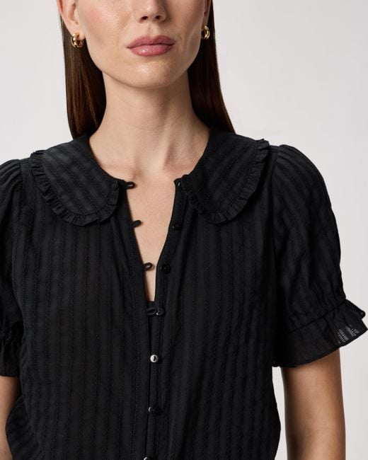 Quince Embroidered Cotton Ruffle Collar Short Sleeve Blouse