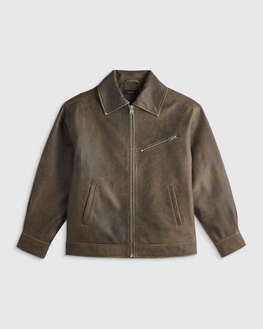 Quince Brown Oversized Bomber Jacket, Leather