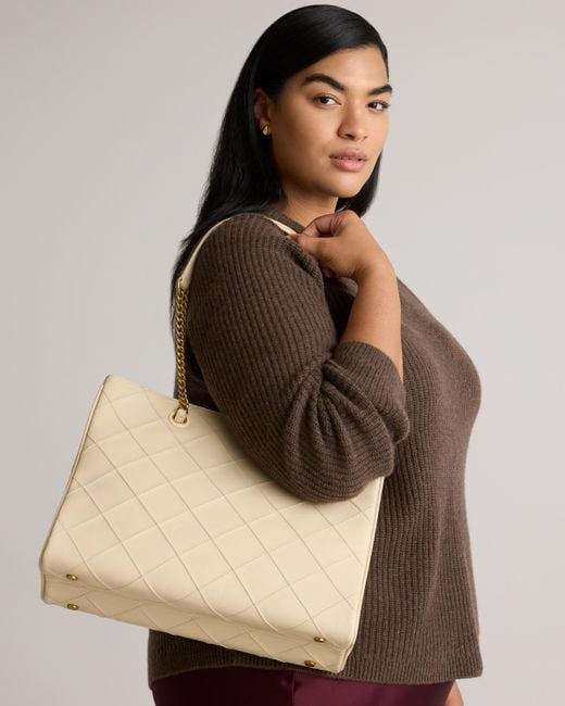 Quince Natural Italian Leather Diamond Stitch Tote