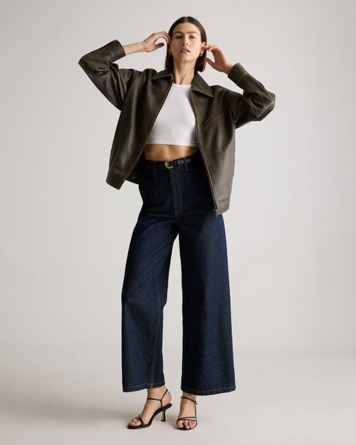 Quince Brown Oversized Bomber Jacket, Leather